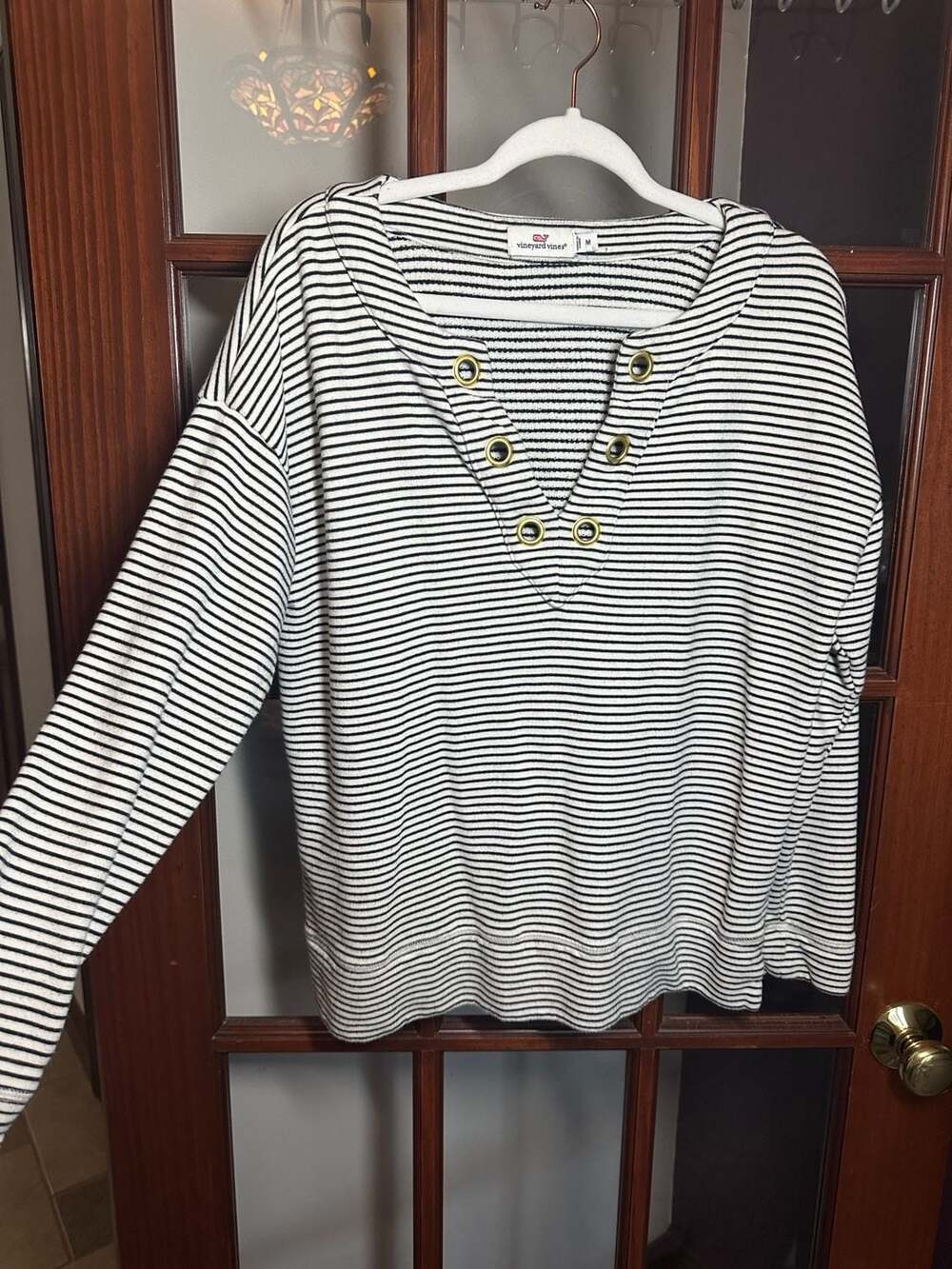 Vineyard Vines Bateau Lace Up Pullover Sweater Size M Striped